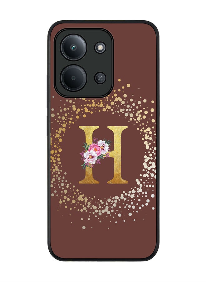 For Xiaomi Redmi 15C 4G Case,Slim fit Camera Protection, Shockproof Thin Phone cover  - Custom Monogram Floral - H  (Brown )